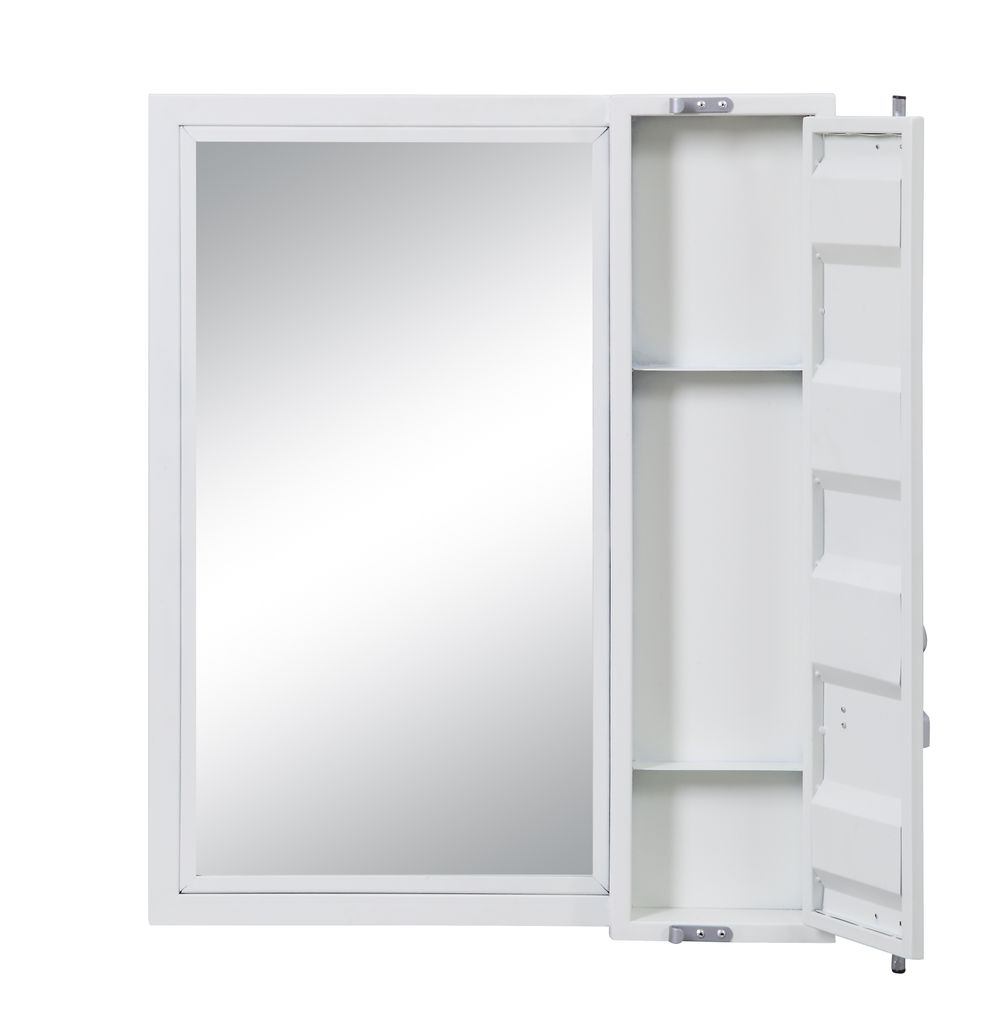 Industrial Style Metal Vanity Mirror with Recessed Door Storage, White - View 2
