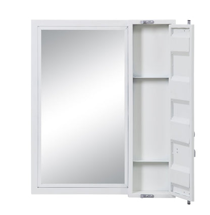 Industrial Style Metal Vanity Mirror with Recessed Door Storage, White - View 2