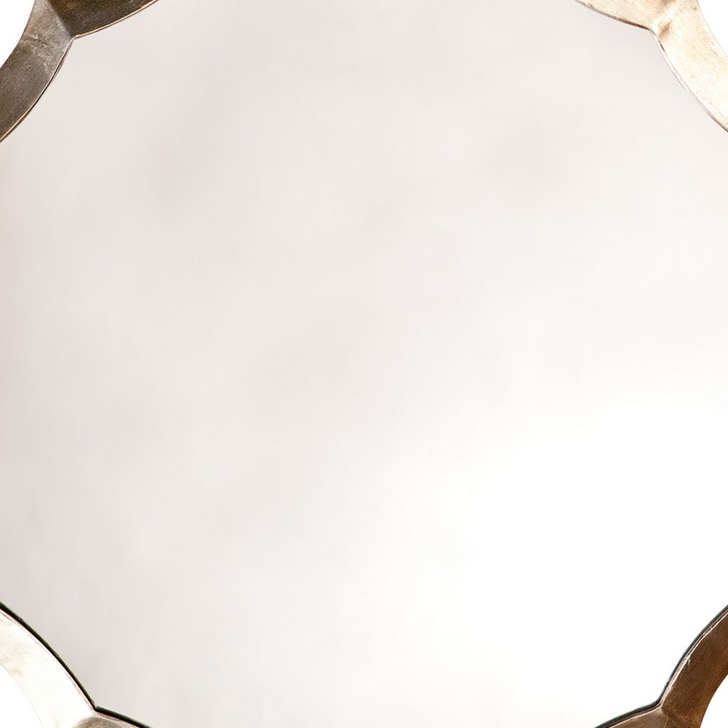 Round Mirror with Scalloped Metal Frame, Gold - View 4