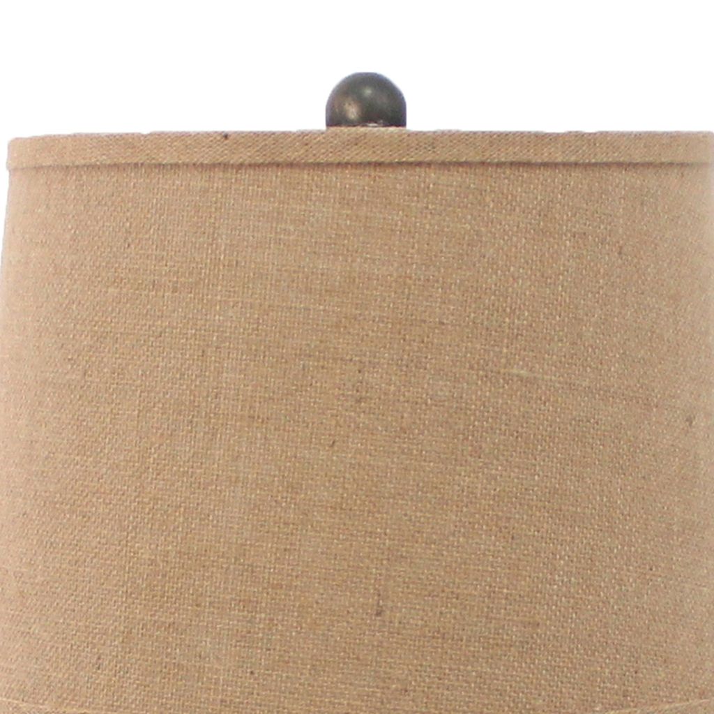 Metal Temple Design Base Table Lamp with Fabric Shade, Beige and Gray - View 4