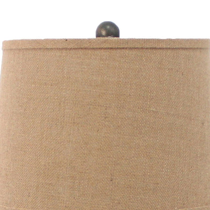 Metal Temple Design Base Table Lamp with Fabric Shade, Beige and Gray - View 4