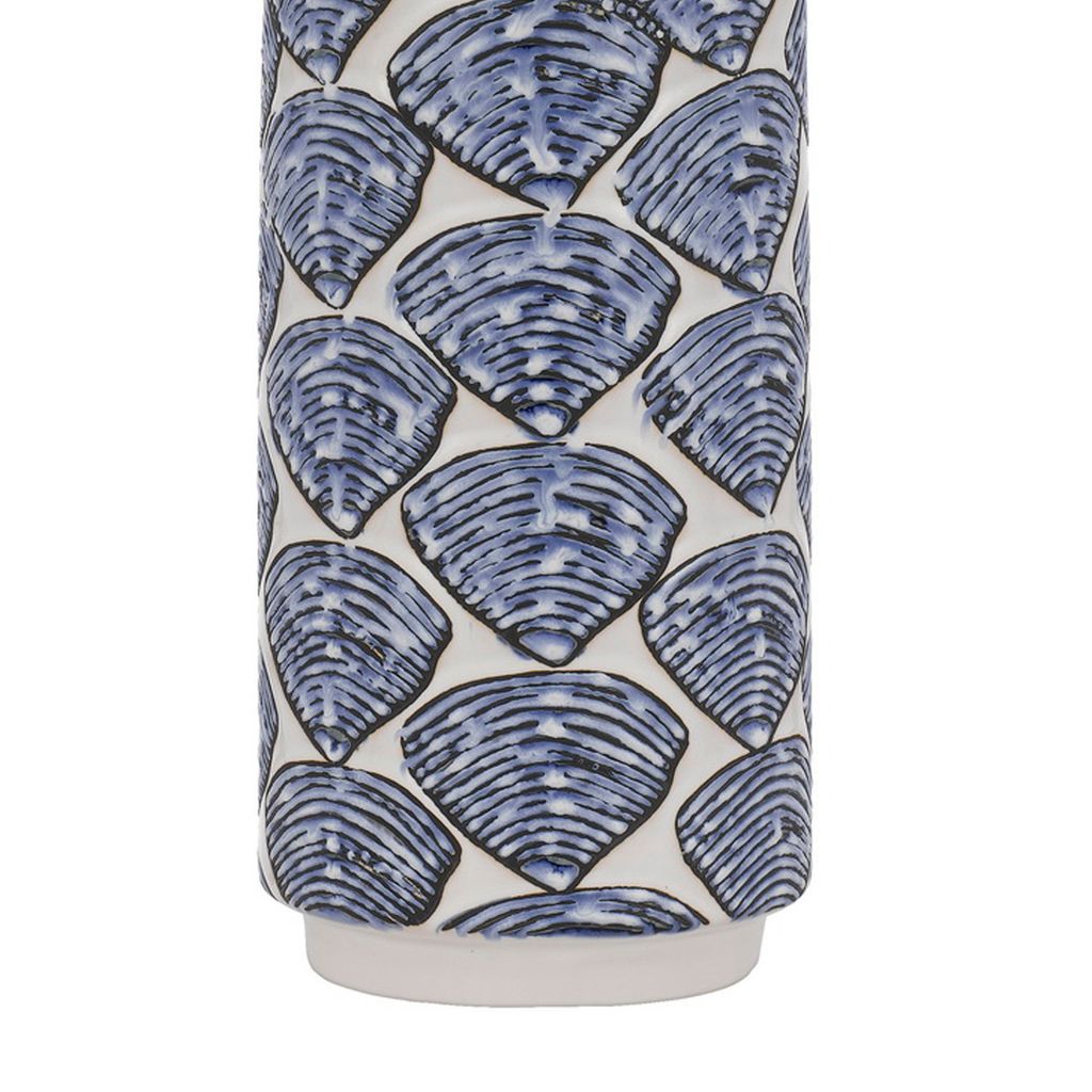 27 Inch Coastal Ceramic Table Lamp, Dimmer, Sea Shells, Blue - View 5