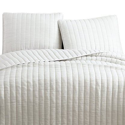3 Piece Crinkles King Size Coverlet Set with Vertical Stitching, White - View 2
