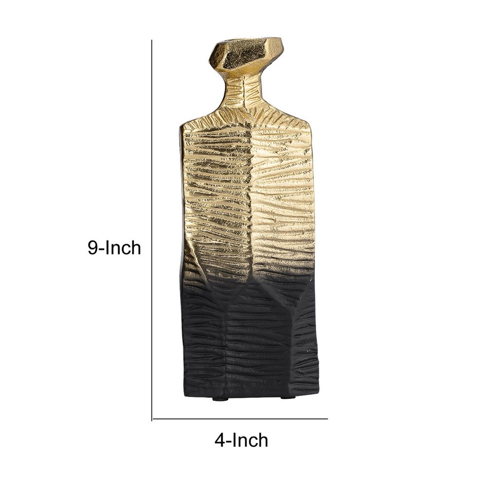Kaya 9 Inch Classic Accent Metal Vase, Square Body, Narrow Top, Gold, Black - View 5