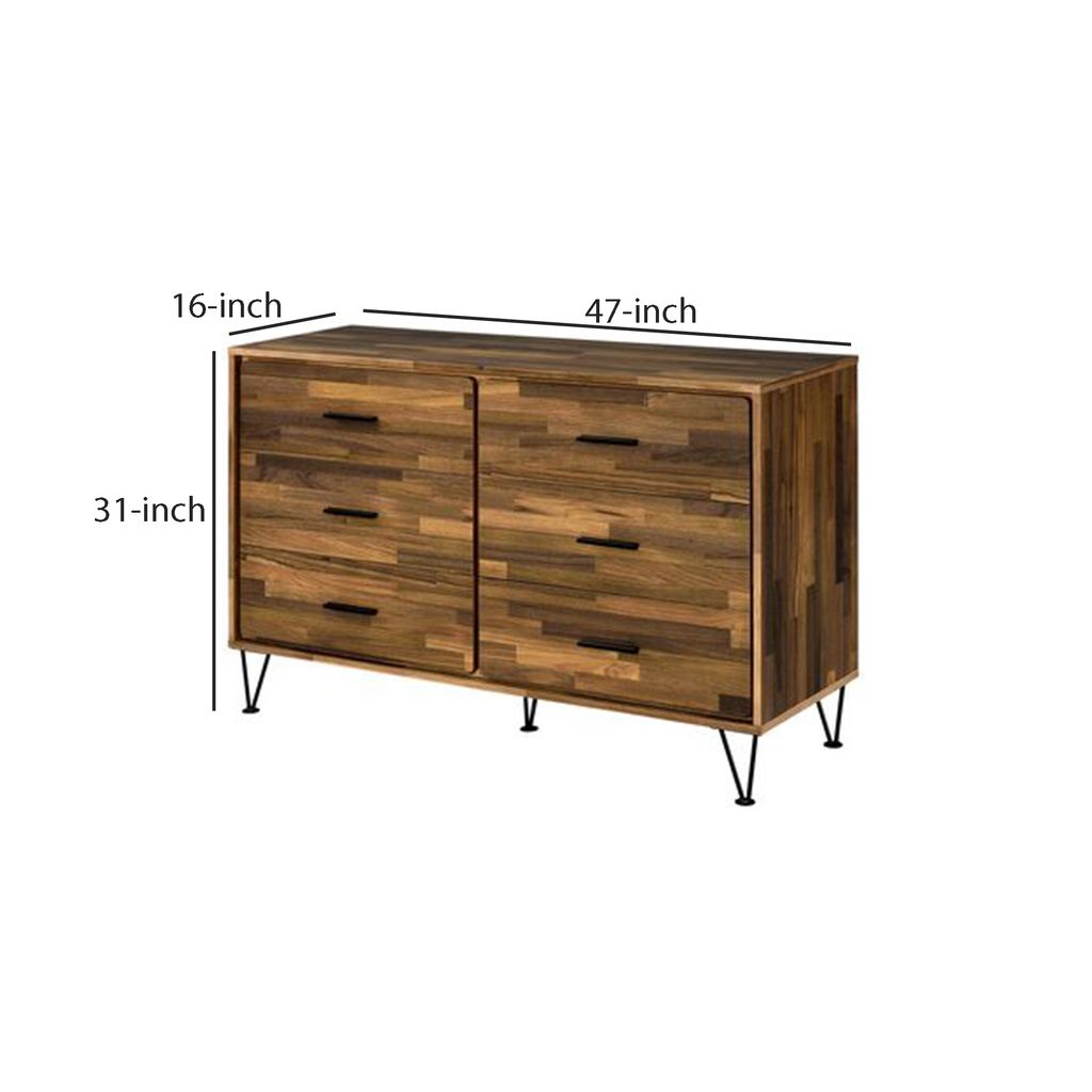 Dresser with 6 Drawers and Butcher Block Pattern, Brown - View 6