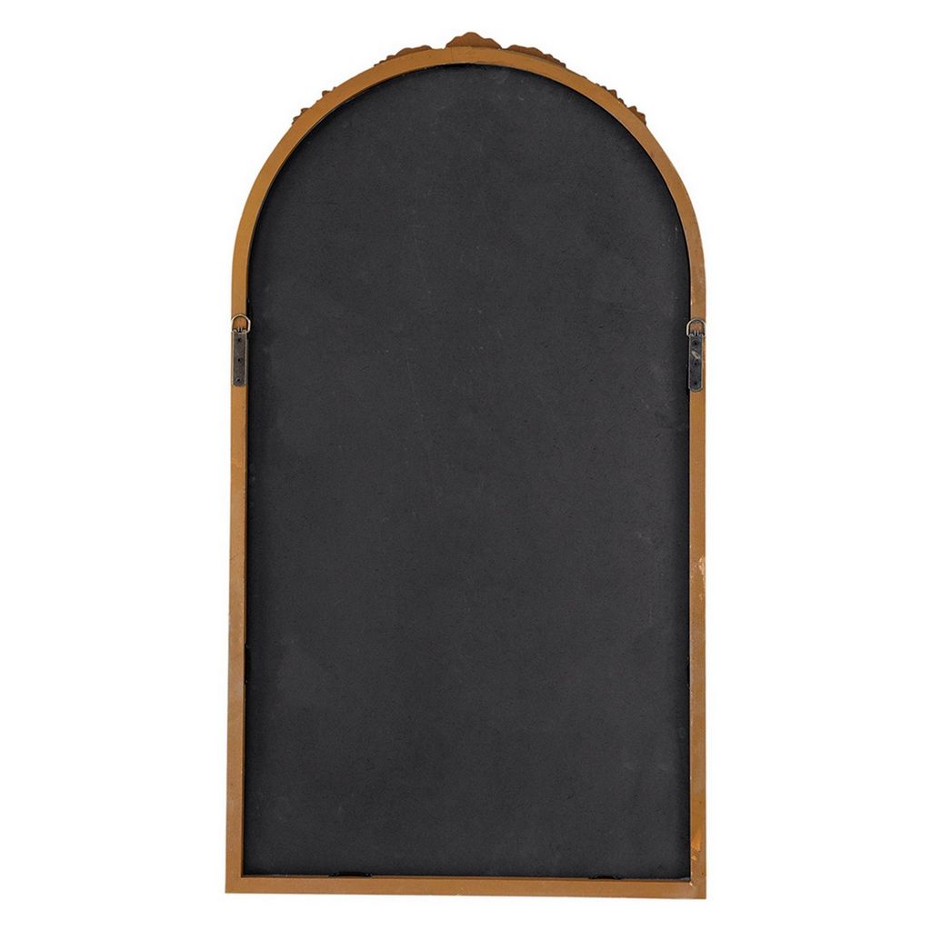 Eel 42 Inch Wall Mirror, Brown Arched Wood Frame, Hand Carved Rose Accent - View 3