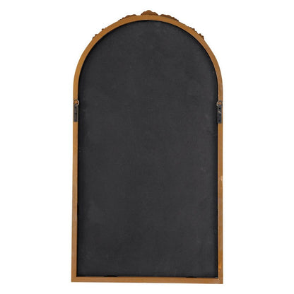 Eel 42 Inch Wall Mirror, Brown Arched Wood Frame, Hand Carved Rose Accent - View 3