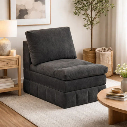 Luna 35 Inch Modular Armless Chair, 3 Layer Plush Cushion Seat, Dark Gray - View 7