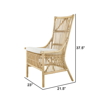 23 Inch Rattan Dining Side Chair, Soft Padded Seat, Natural Brown, White - View 5
