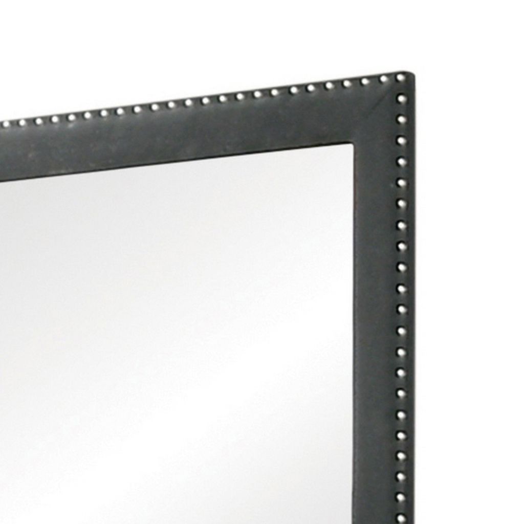 Cale 40 Inch Modern Portrait Mirror, Velvet Upholstery, Nailhead Trim, Gray - View 2