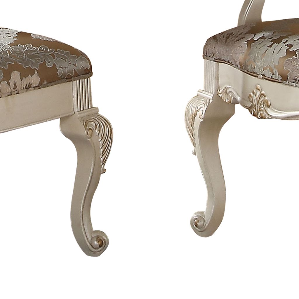 28 Inch Vegan Faux Leather Dining Side Chair, Set of 2, White, Gold - View 4
