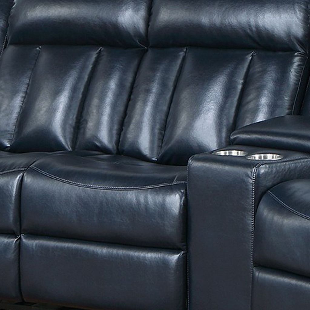Max 5 Piece Manual Recliner Sectional Set, Vegan Faux Leather, Navy Blue - View 4