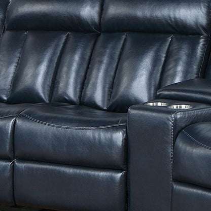 Max 5 Piece Manual Recliner Sectional Set, Vegan Faux Leather, Navy Blue - View 4