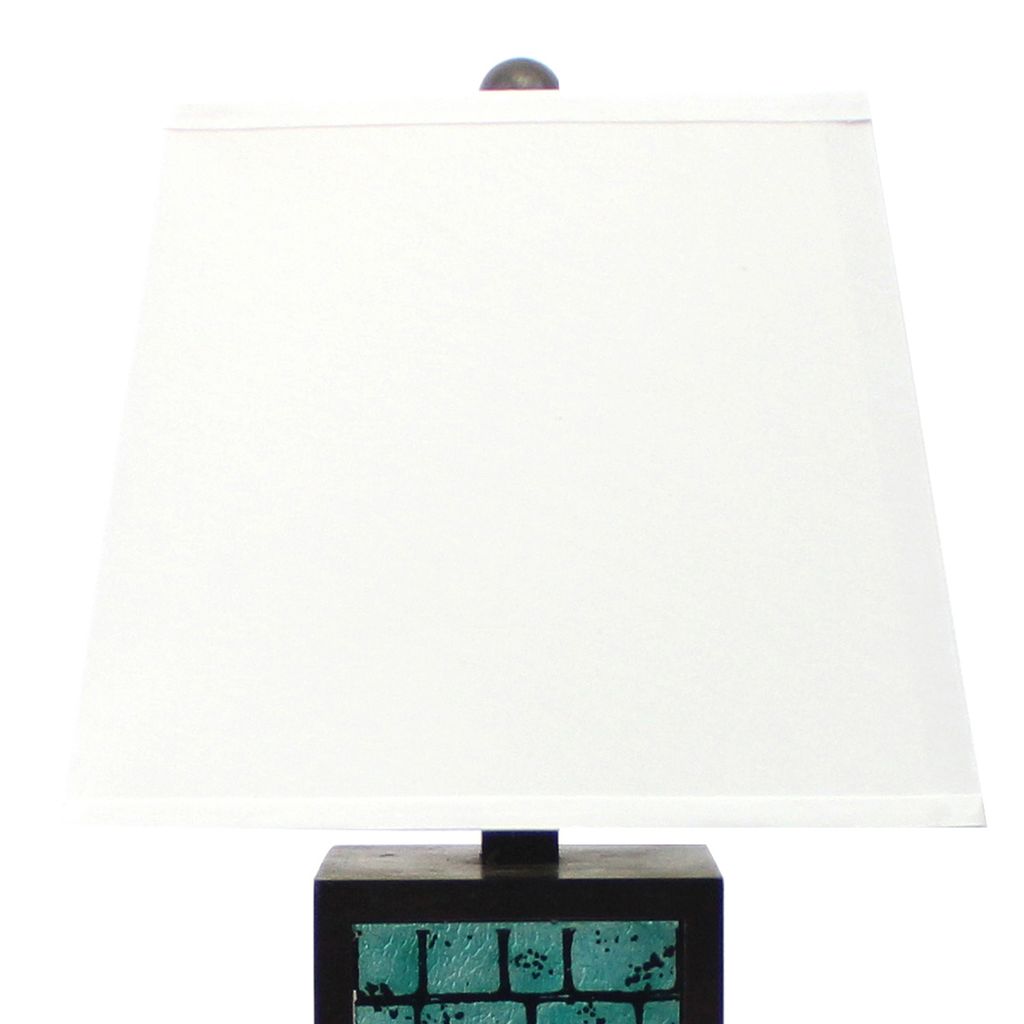 Rectangular Metal Frame Table Lamp Set of 2 with Brick Pattern, White and Blue - View 4