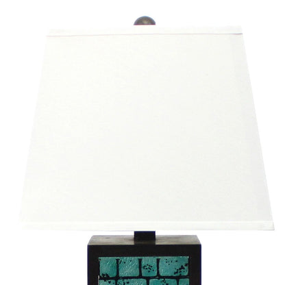 Rectangular Metal Frame Table Lamp Set of 2 with Brick Pattern, White and Blue - View 4