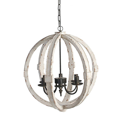 22 Inch 6 Light Wood Chandelier, Candelabra Style,Classic, White Finish