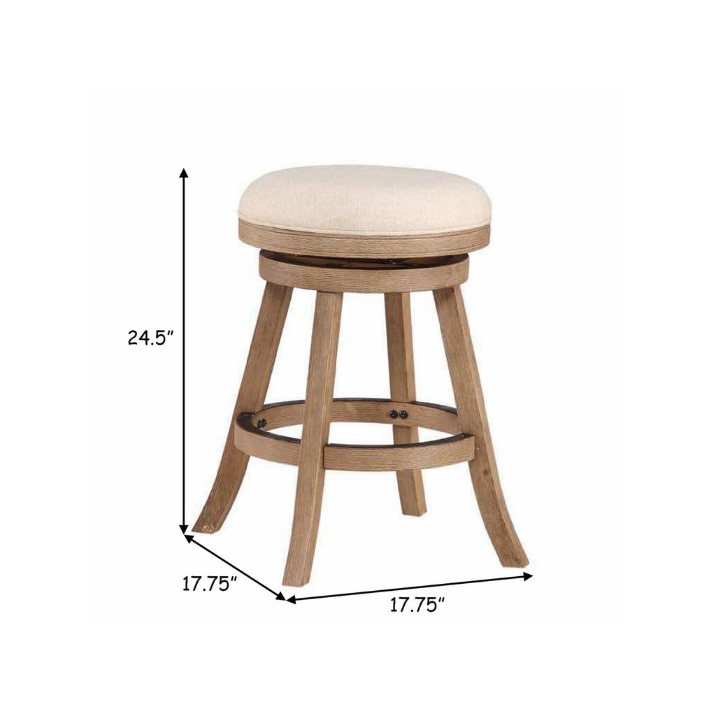Liam 24 Inch Wood Counter Stool, Swivel Seat, High Density Foam Cushion, Ivory - View 6