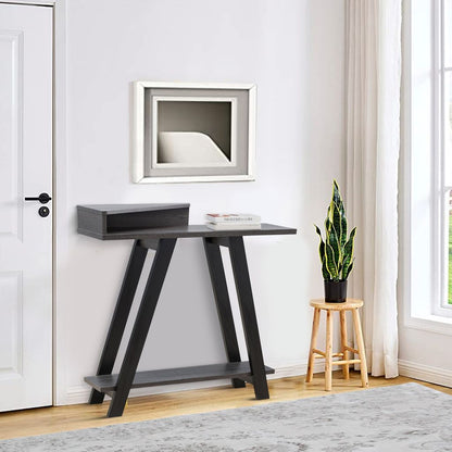 Baki 38 Inch Modern Wood Side Console Table, Corner Compartment, Black - View 6