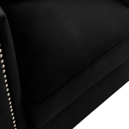 Zion 34 Inch Accent Chair with Throw Pillow, Handmade Tufted, Black Velvet - View 3