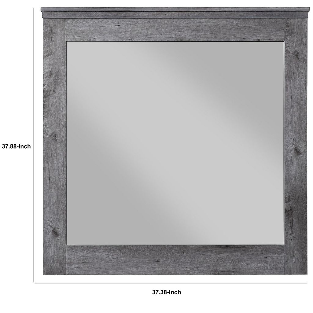Traditional Wooden Wall Mirror with Rustic Style, Gray - View 6