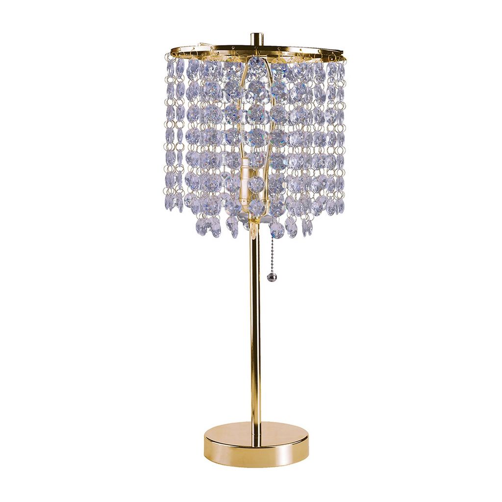 Metal Stalk Design Table Lamp with Hanging Crystals Shade, Gold