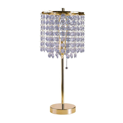 Metal Stalk Design Table Lamp with Hanging Crystals Shade, Gold