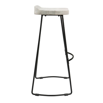 Tiva 30 Inch Handcrafted Backless Barstool, Whitewashed Mango Wood Saddle Seat, Black Metal Base - View 4