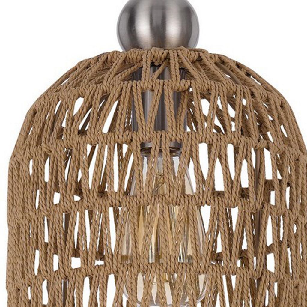 8 Inch Dia. Pendant Ceiling Light Fixture, Rope Woven Shade, Brown, Chrome - View 3