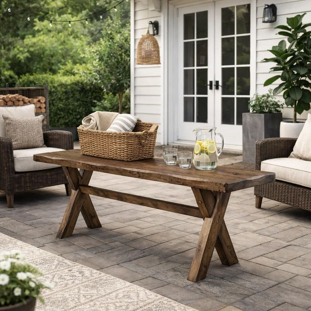 Wooden Trestle Style Base Bench, Brown - View 7