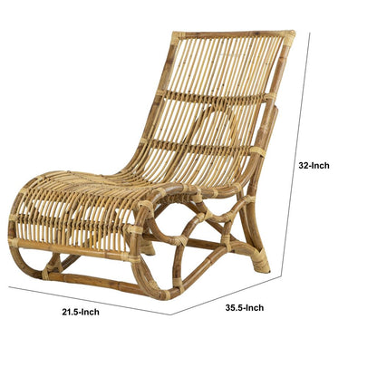 35 Inch Retro Style Rattan Lounge Chair, Slatted Support, Natural Brown - View 5