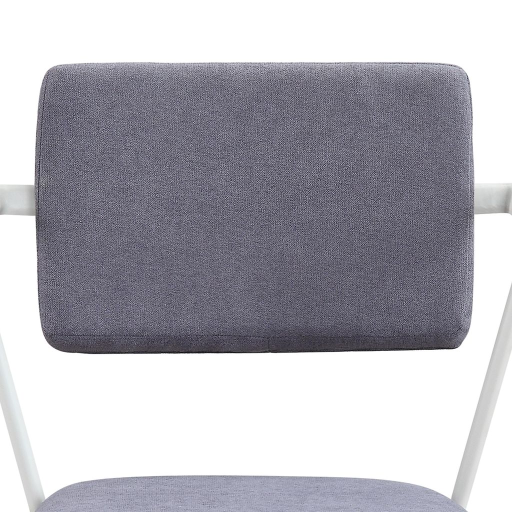 Metal Chair with Fabric Upholstery and Straight Legs, Gray and White - View 5