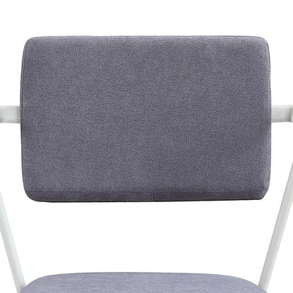Metal Chair with Fabric Upholstery and Straight Legs, Gray and White - View 5