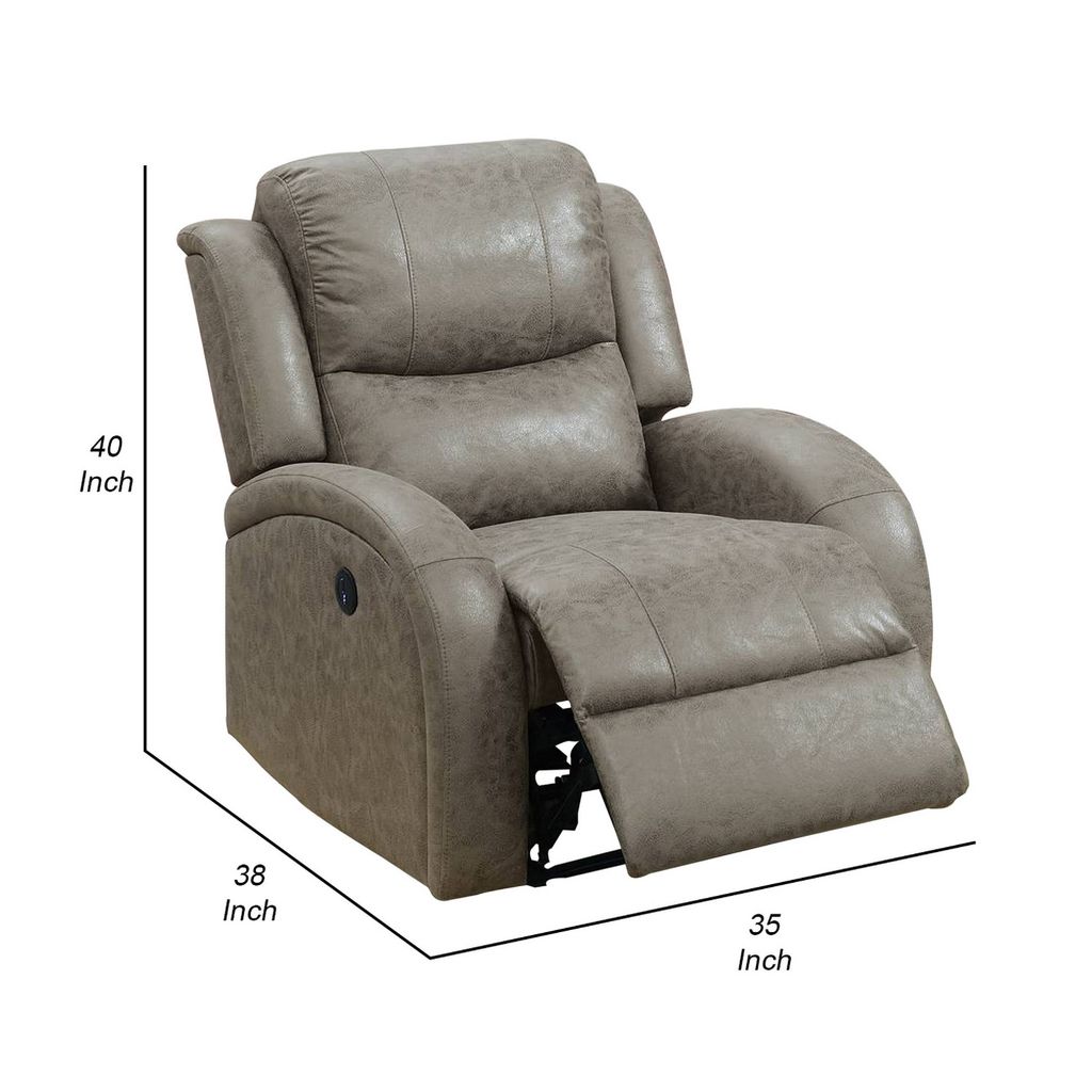 40 Inch Vegan Faux Leather Power Recliner with USB Port, Stone Gray - View 6