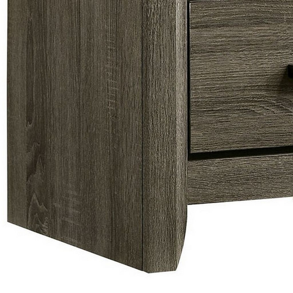 24 Inch 2 Drawer Wooden Nightstand with Finger Pulls, Brown - View 4