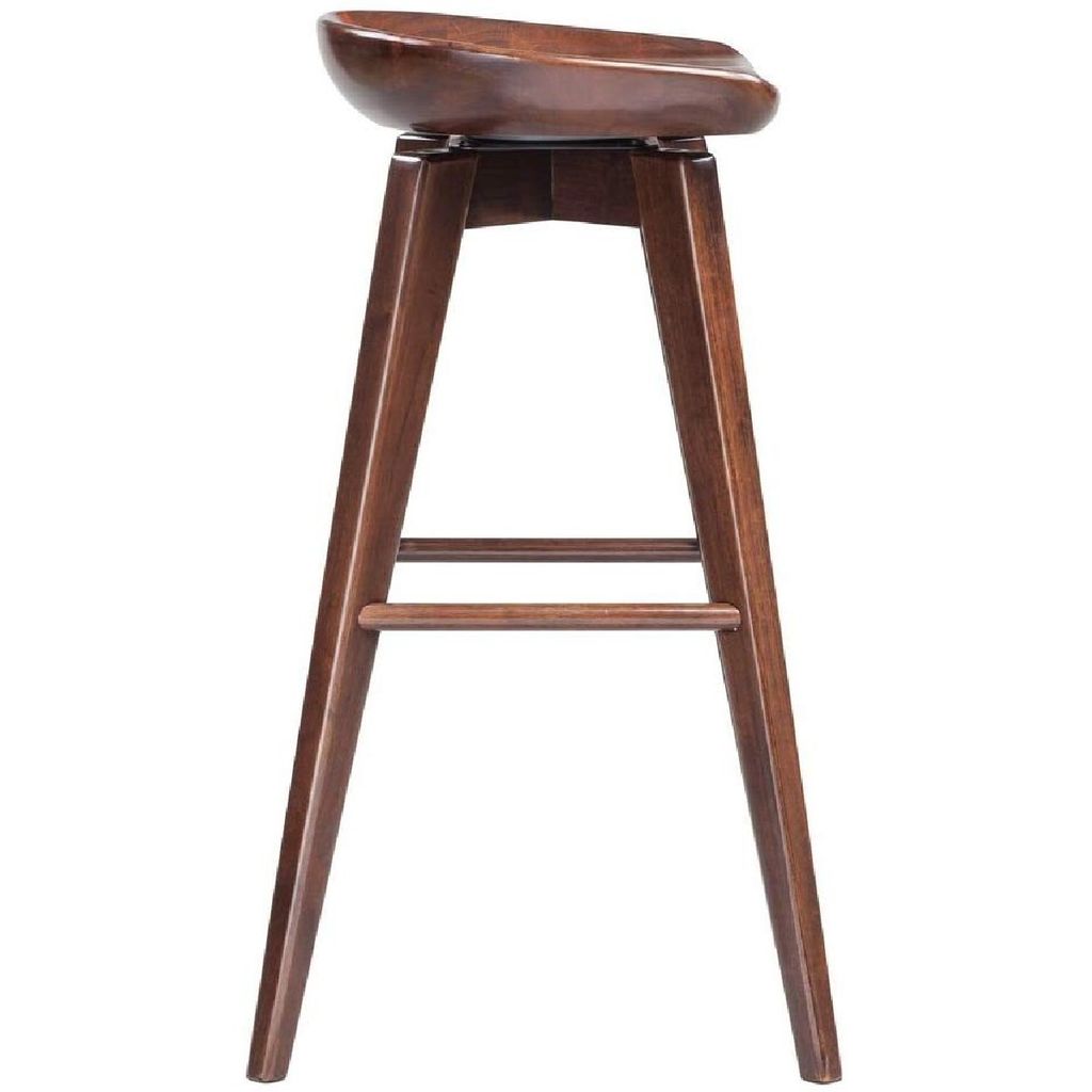 Contoured Seat Wooden Frame Swivel Barstool with Angled Legs, Natural Brown - View 2