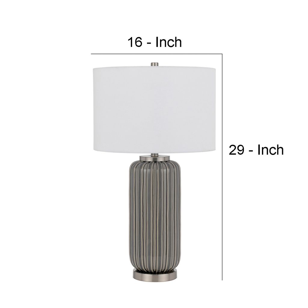 29 Inch Ceramic Curved Table Lamp with Stripes, Dimmer, Gray - View 6
