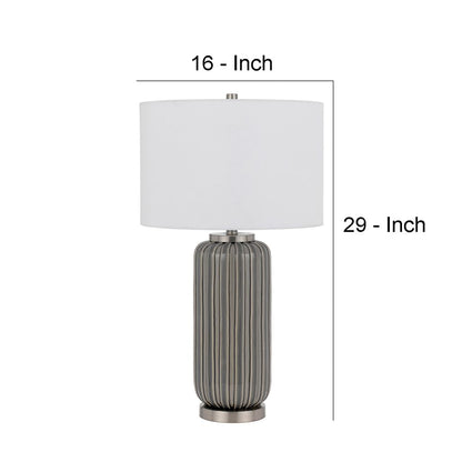29 Inch Ceramic Curved Table Lamp with Stripes, Dimmer, Gray - View 6