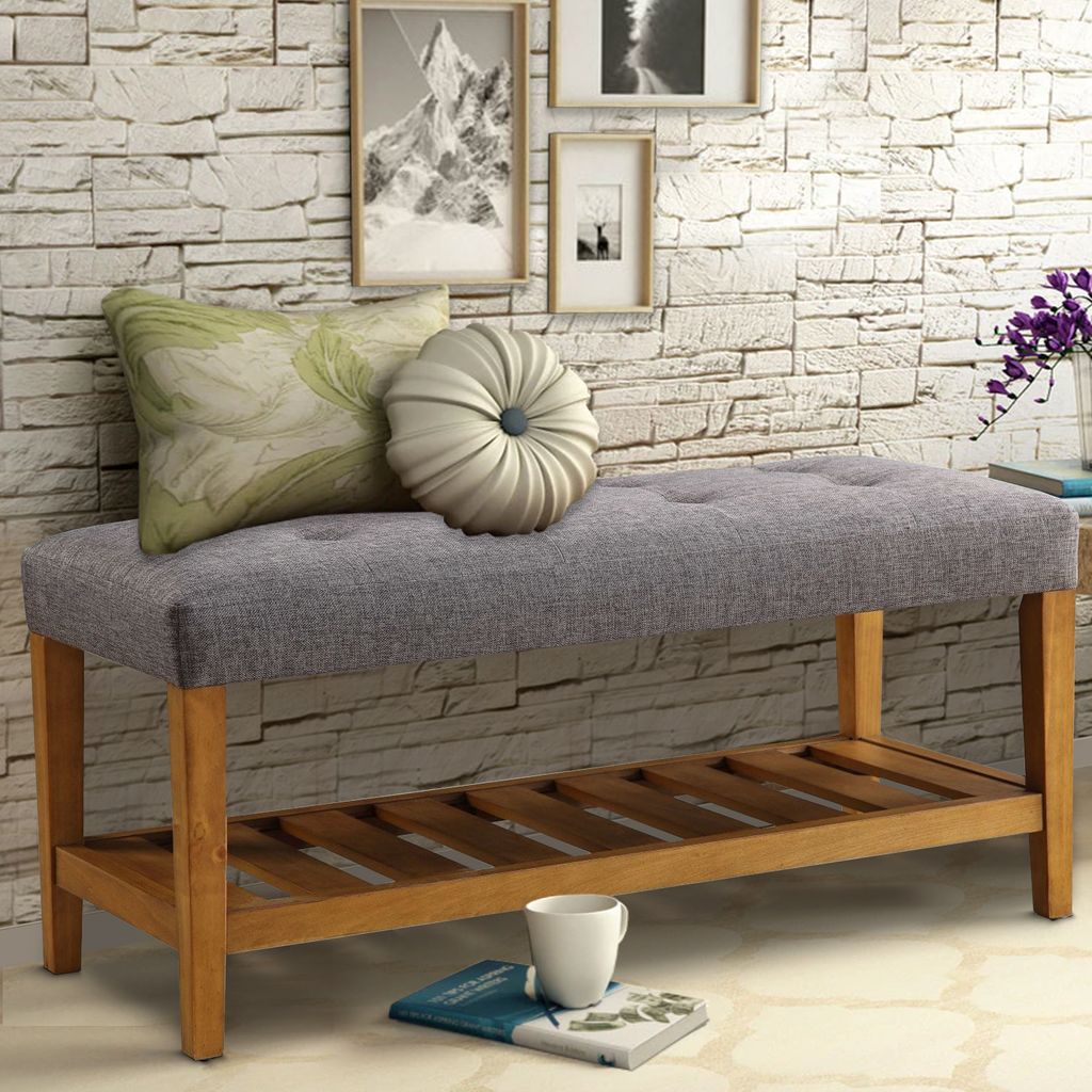 Wooden Bench, Gray & Oak - View 7