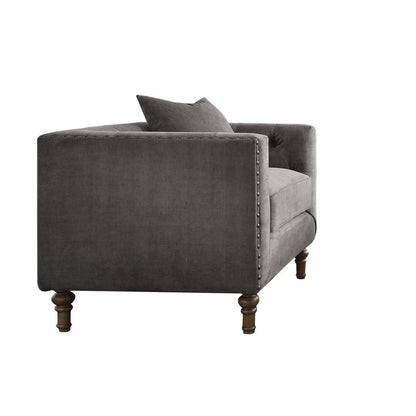 Fabric Upholstered Wooden Sofa Chair with Nail Head Trim, Gray