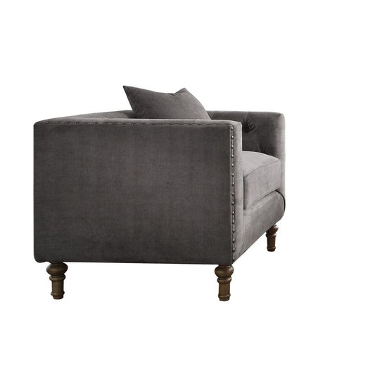 Fabric Upholstered Wooden Sofa Chair with Nail Head Trim, Gray