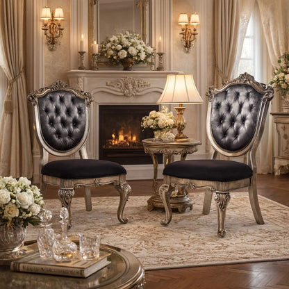 28 Inch Wide Wood Dining Chair Gray, Silver, Set of Two - View 7