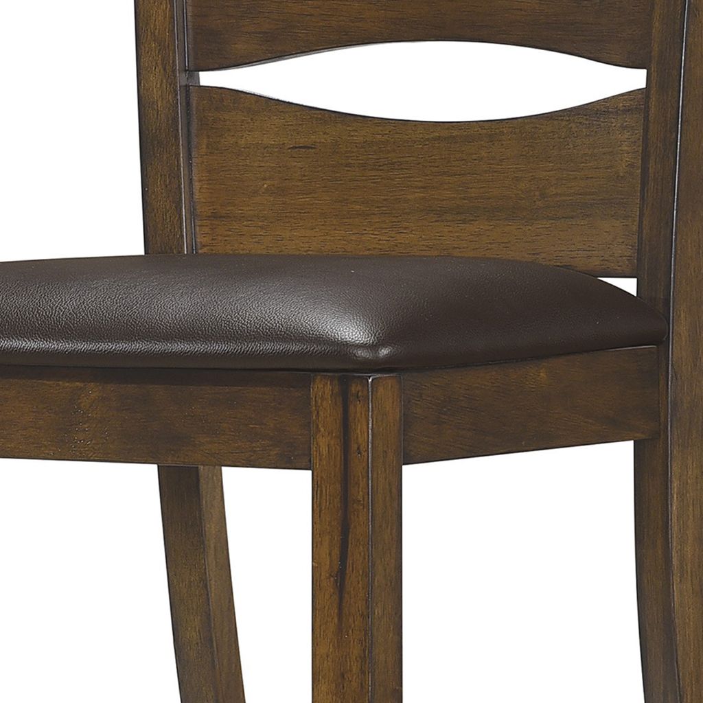 Transitional Ladder Back Side Chair with Leatherette Seat, Set of 2, Brown - View 4