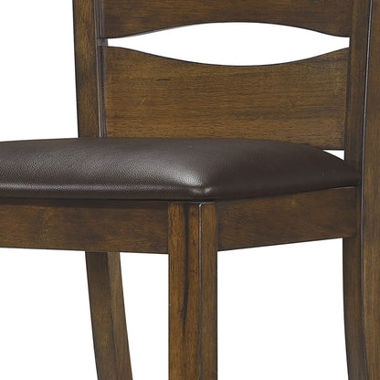 Transitional Ladder Back Side Chair with Leatherette Seat, Set of 2, Brown - View 4