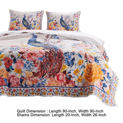 Tess Microfiber 3 Piece Full Quilt Set, Peacock, Floral Print, Multicolor - View 5