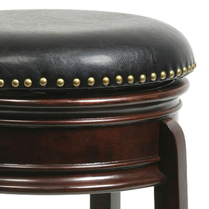 Sabi 24 inch Swivel Counter Stool, Solid Wood, Faux Leather, Cappuccino, Brown - View 3