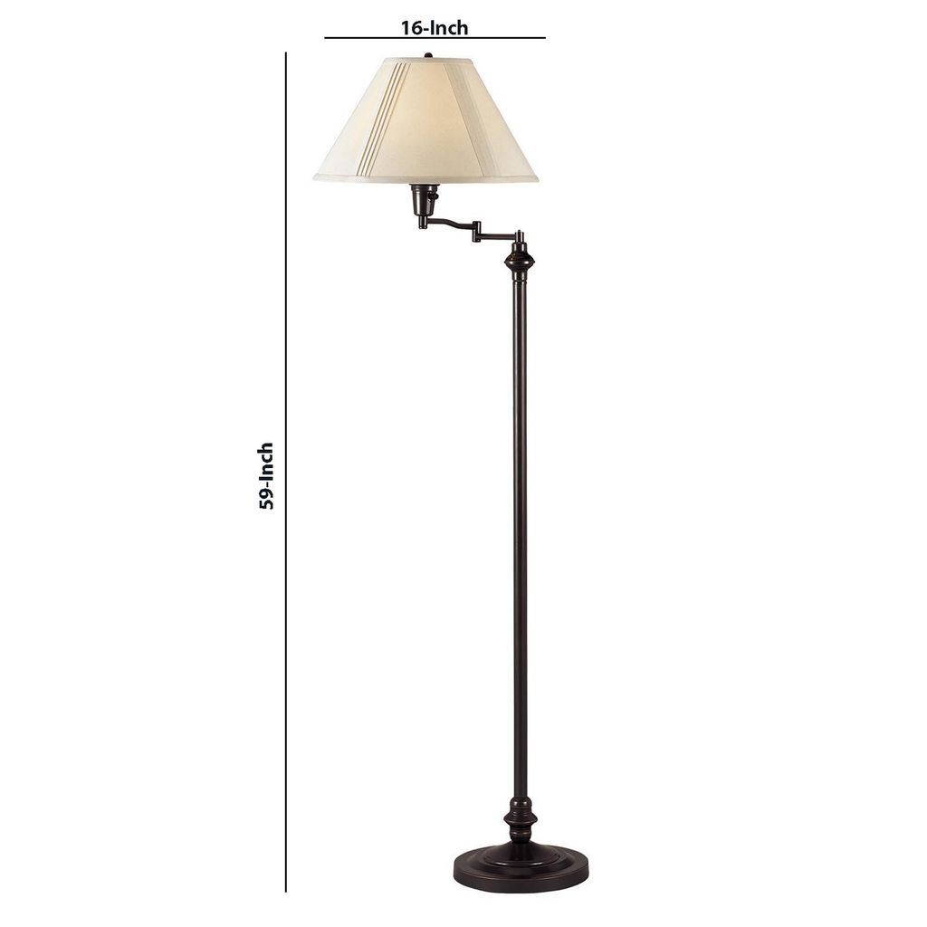 150 Watt Metal Floor Lamp with Swing Arm and Fabric Conical Shade, Black - View 6
