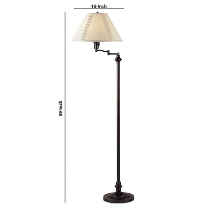 150 Watt Metal Floor Lamp with Swing Arm and Fabric Conical Shade, Black - View 6
