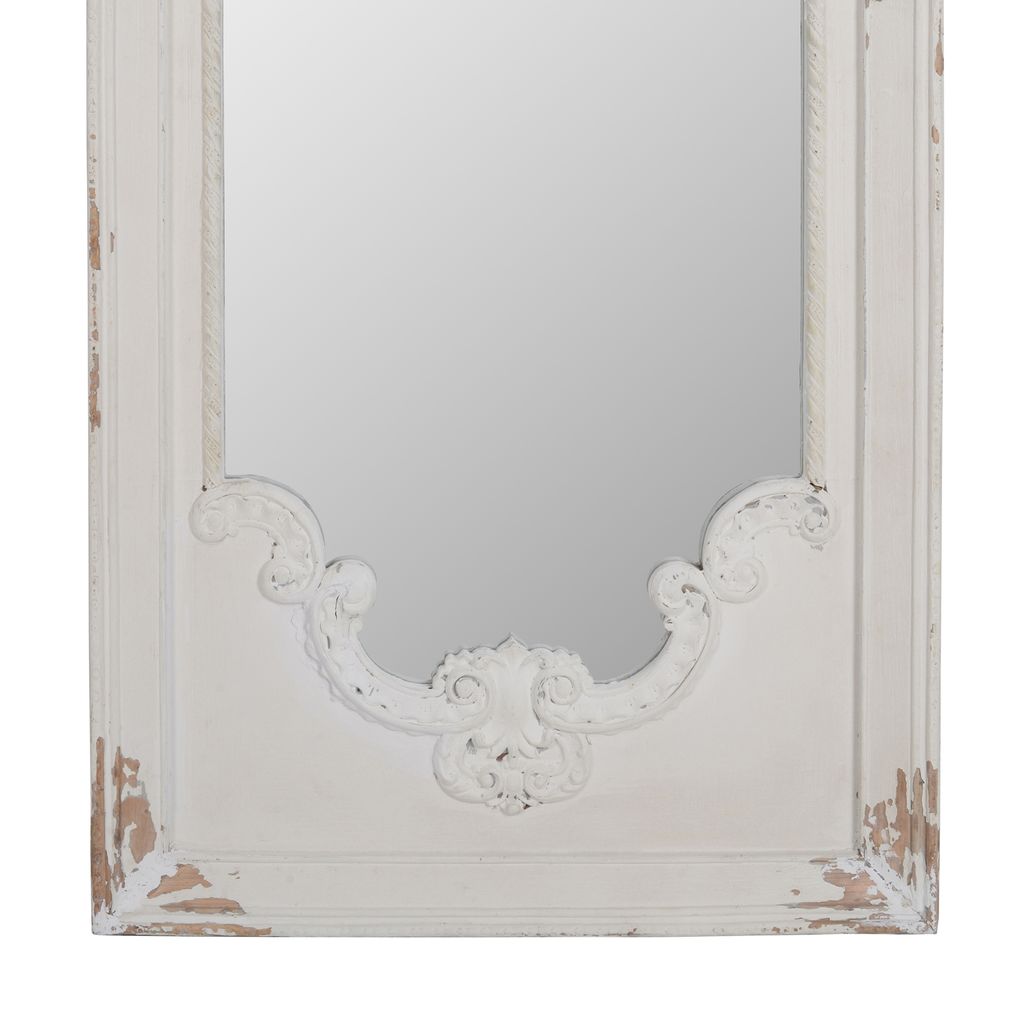 Wooden Rectangle Wall Mirror with Chipped Edges and Hook, White - View 3