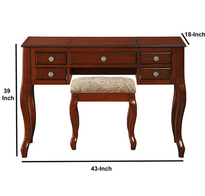 Cherub Vanity Set Featuring Stool and Flip-Up Mirror Cherry Brown - View 5