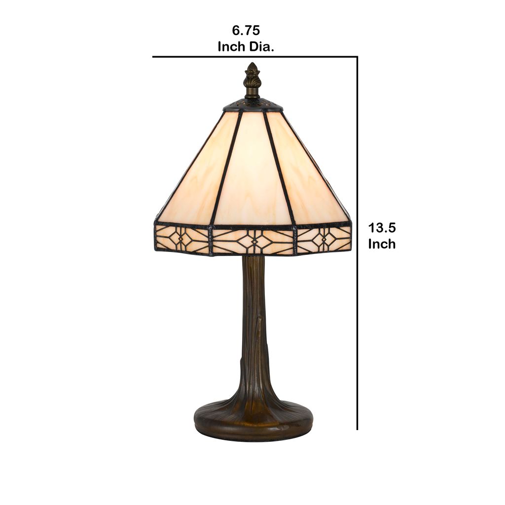 Tree Like Metal Body Tiffany Table lamp with Conical Shade,Beige and Bronze - View 6